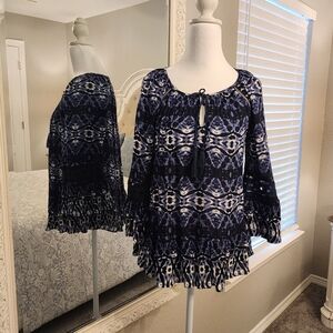 INC International Concepts Blue and White Patterned Blouse